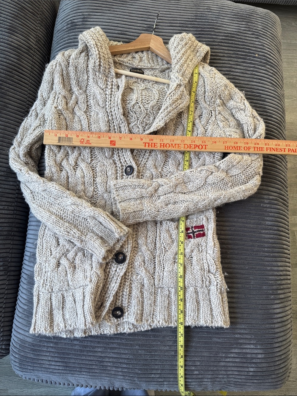 Napapigri wool/ alpaca blend Cable Knit hooded Cardigan Sweater - Beige - Picture 3 of 5